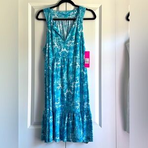 Lilly Pulitzer Lindy Dress Amalfi Blue Sunny State Of Mind Sleeveless NWT XL